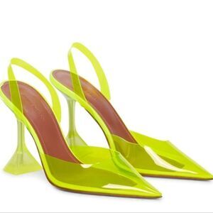 Amina Muaddi Holli Slingback Heels Yellow PVC Pointed Toe Women’s EU 38